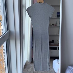 Ribbed grey semi turtle neck dress